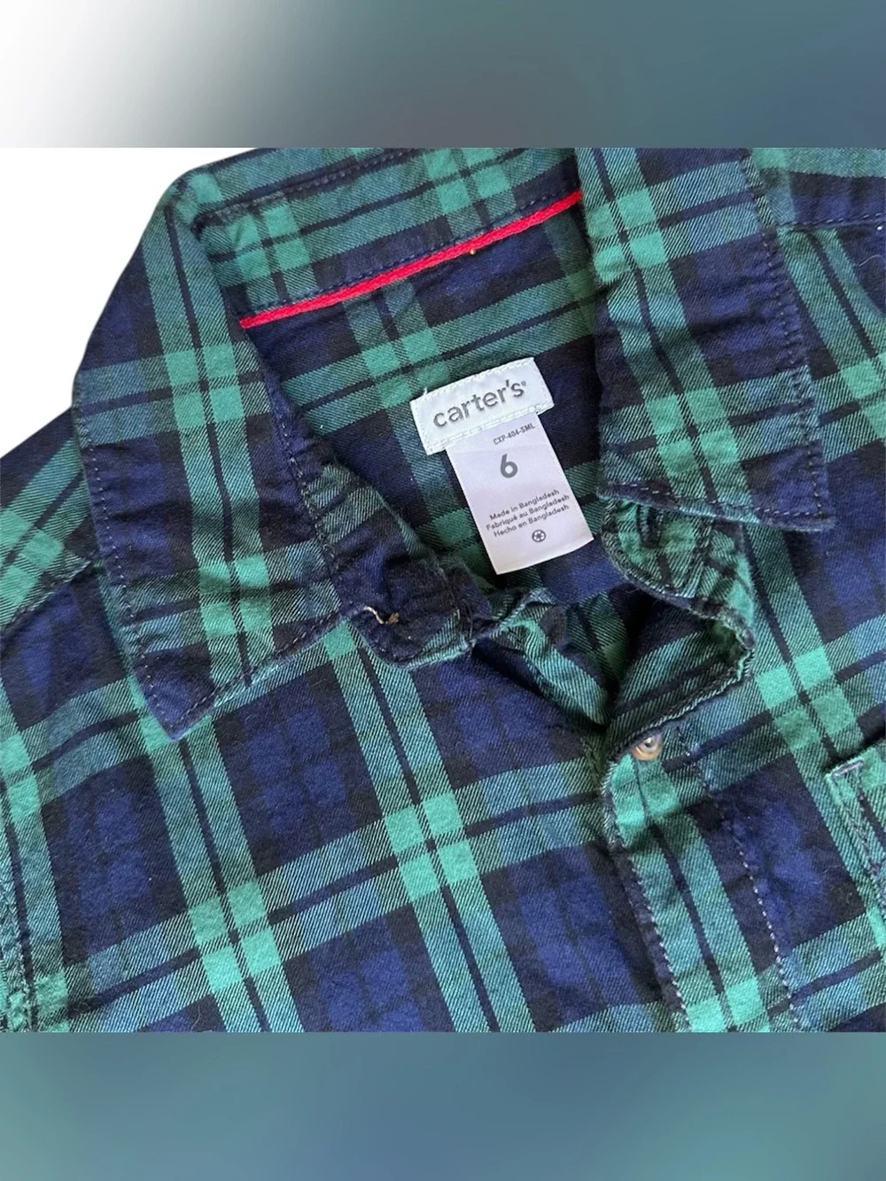 Carter's Size 6 Boys Green Blue plaid Button down long sleeve shirt